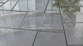 Closeup of Wet City Stone Sidewalk Pavement Floor in Rain Reflection Royalty Free Stock Photo