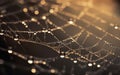 Closeup of a wet spiderweb covered in drops of water after the rain Royalty Free Stock Photo