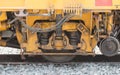 Closeup wheel break and suspension system of train