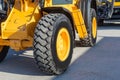 closeup of a wheel of earth moving machine Royalty Free Stock Photo