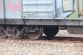 Closeup wheel of a train on railroad at the station