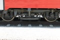 Closeup wheels axle railroad railway wagon rails Royalty Free Stock Photo