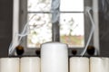 Closeup of white blown out candles with smoke Royalty Free Stock Photo