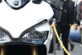 Closeup of a white Ducati motorcycle at a bike show in Bathurst, Australia