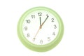 Pastel green round wall clock isolated on white background; timeline concept; deadline concept