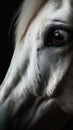 Closeup white horse eye, portrait of animal on dark background. Royalty Free Stock Photo