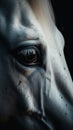 Closeup white horse eye, portrait of animal on dark background. Royalty Free Stock Photo