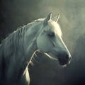 Closeup of a white horses eye and jaw against a dark background Royalty Free Stock Photo