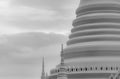 Closeup white pagoda in Thai temple. Classical architecture. Attraction art and ancient architecture in Thailand. Buddhist temple