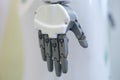 Closeup of white plastic arm of modern robot