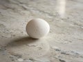 Closeup of a white speckled egg on a marble surface Royalty Free Stock Photo