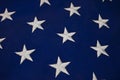 Closeup of White Stars on Blue Background of American Flag Royalty Free Stock Photo