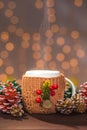 Closeup of white steaming winter cup Royalty Free Stock Photo