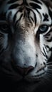 Closeup white tiger eye, portrait of animal on dark background. Royalty Free Stock Photo