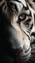 Closeup white tiger eye, portrait of animal on dark background Royalty Free Stock Photo