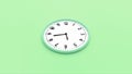 Closeup White wall clock isolated on green background. Royalty Free Stock Photo