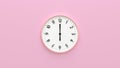 Clock face wall with time and number isolated on pink background.