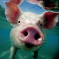 closeup wide angle underwater photo upshot of a pig underwater Royalty Free Stock Photo