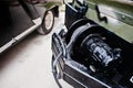 Closeup of winch, offroad equipment at military jeep