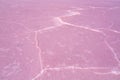 Windblown salt patterns of a pink lake.