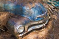 Closeup windshield of an old rustic truck, covered with pine needles. Royalty Free Stock Photo