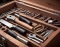Closeup of a winemaker\'s toolbox with essential tools laid out Royalty Free Stock Photo