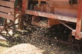 Closeup of a winnowing machine, the process of chaff being separated from grain.