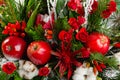 Closeup winter Christmas bouquet in green and red colors Royalty Free Stock Photo