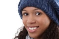 Closeup winter portrait of happy afro woman Royalty Free Stock Photo