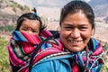 CLOSEUP OF WOMAN WITH BABY IN PERUVIAN ANDES Royalty Free Stock Photo
