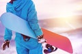 Closeup woman back snowboarder snowboard snowboarding Royalty Free Stock Photo