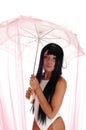 Closeup of woman in bathing suit and umbrella. Royalty Free Stock Photo