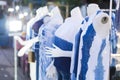 Closeup woman clothes blue color with mannequin at walking stree Royalty Free Stock Photo