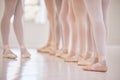 Closeup woman dance instructor teaching a ballet class to a group of a children in her studio. Ballerina teacher working Royalty Free Stock Photo