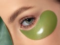 Closeup of woman eye with green patch under it