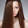 Closeup woman face with long hair
