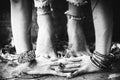 Closeup of woman feet in yoga position outdoor Royalty Free Stock Photo