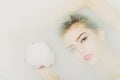 Closeup of woman with glass in bath Royalty Free Stock Photo