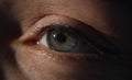 Closeup of woman green eye in dark Royalty Free Stock Photo