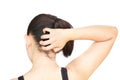 Closeup woman hand itchy scalp, Hair care concept Royalty Free Stock Photo