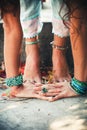 Closeup of woman hands and feet practice yoga Royalty Free Stock Photo