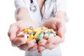 Closeup of woman hands holding pills Royalty Free Stock Photo