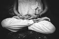 Closeup of woman hands and legs in lotus Royalty Free Stock Photo