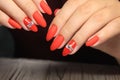 Closeup of woman hands with nail design. Royalty Free Stock Photo