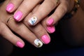 Closeup of woman hands with nail design. Royalty Free Stock Photo