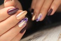 Closeup of woman hands with nail design. Royalty Free Stock Photo