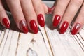 Closeup of woman hands with nail design Royalty Free Stock Photo