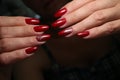 Closeup of woman hands with nail design Royalty Free Stock Photo