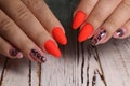 Closeup of woman hands with nail design Royalty Free Stock Photo