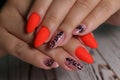 Closeup of woman hands with nail design Royalty Free Stock Photo